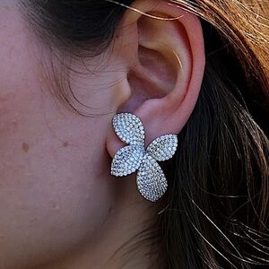 Silver Zircon Flower Pave Earrings Floral Luxury
